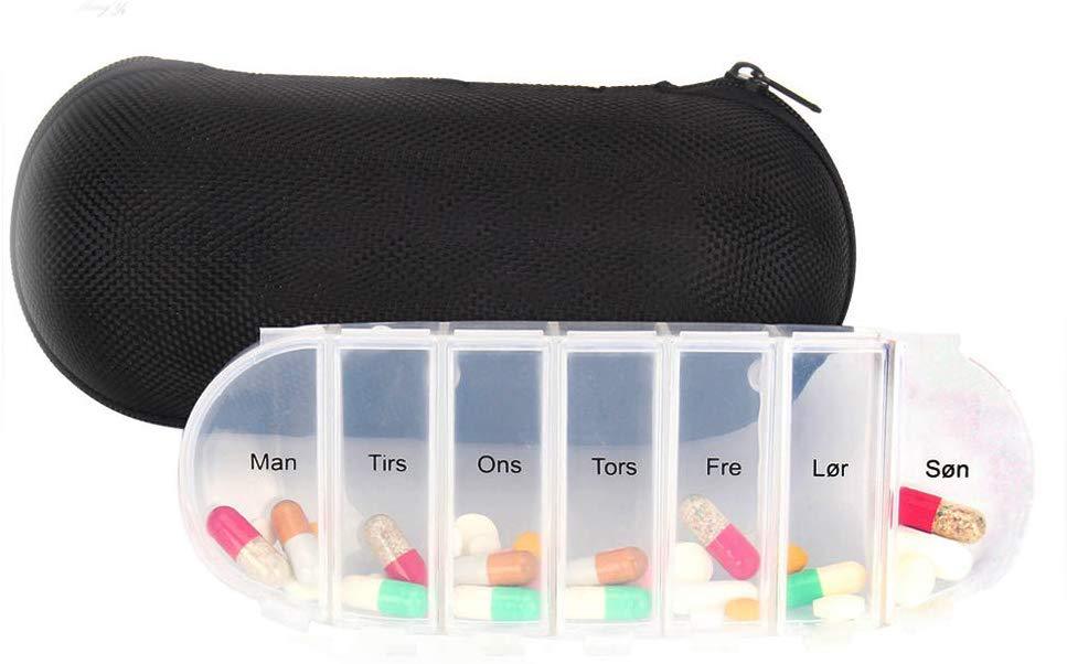 Pilulier hebdomadaire en plastique à 7 compartiments avec étui à lunettes
