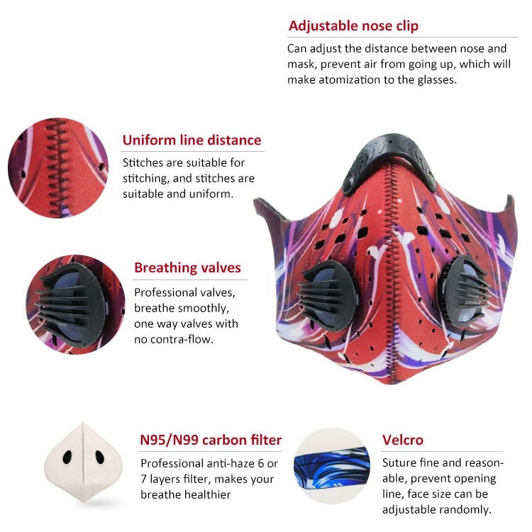 Masque de respiration sportif ajustable avec filtres pour cyclisme